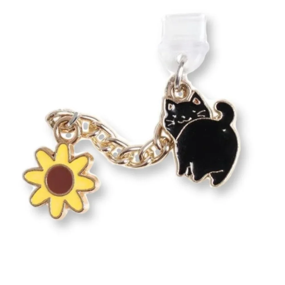 Type C USB Charging Port Anti Dust Plug Cute Cat and Sunflower